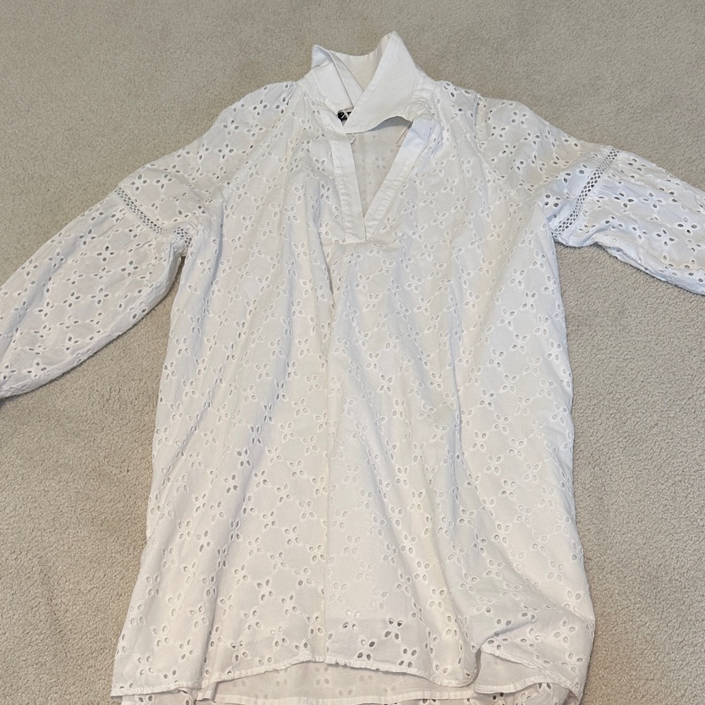 Zara white eyelet shirt dress